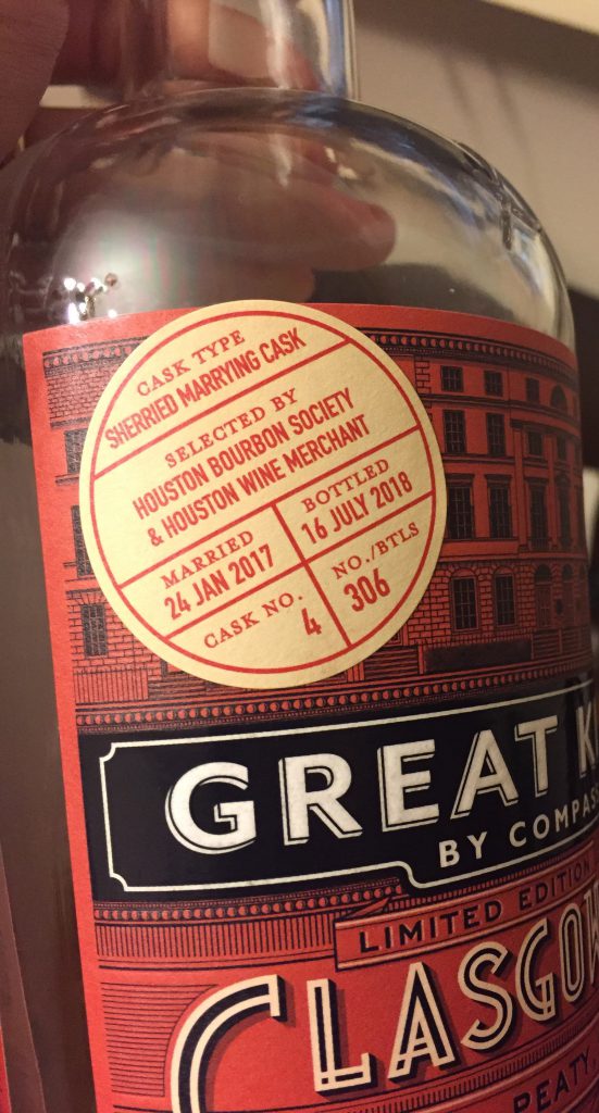 Compass Box Great King Street Glasgow Blend Sherried Marrying Cask Houston Bourbon Society + Houston Wine Merchant Selection
