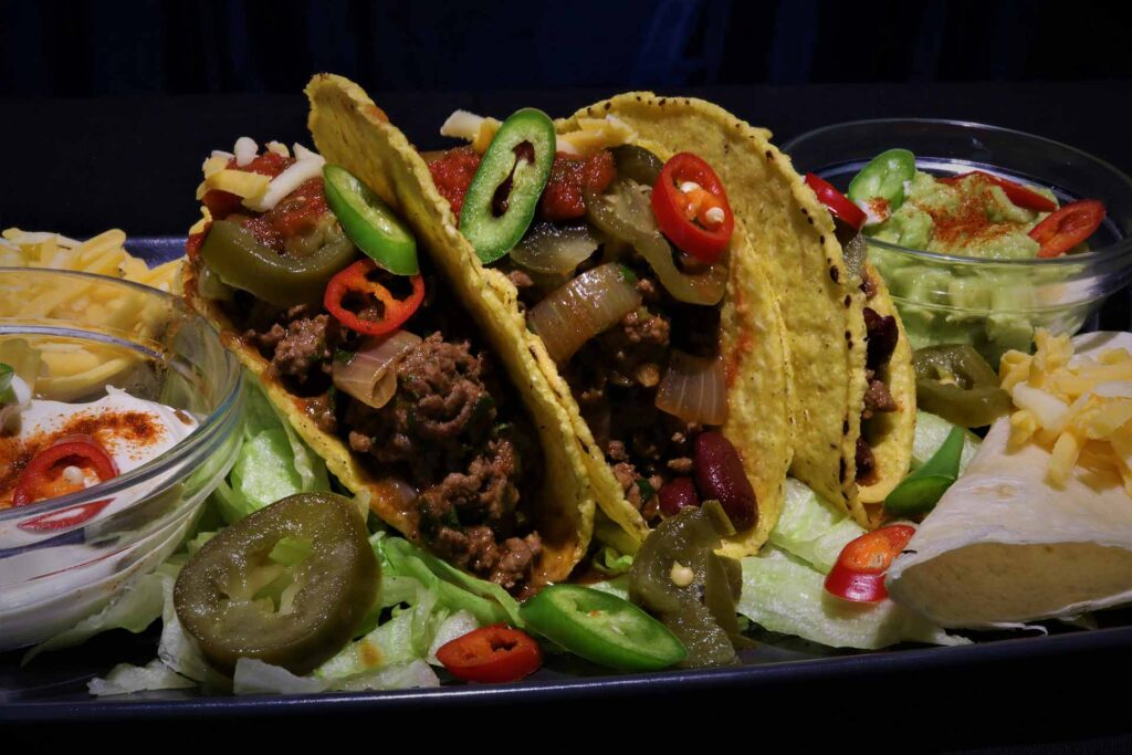 Classic Tex-Mex hard tacos with seasoned ground beef