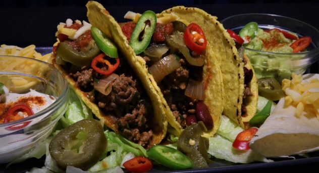Classic Tex-Mex hard tacos with seasoned ground beef