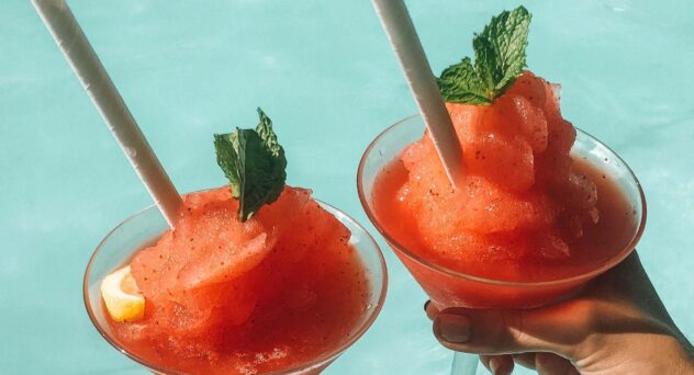frozen cocktails with watermelon and rosé by the pool