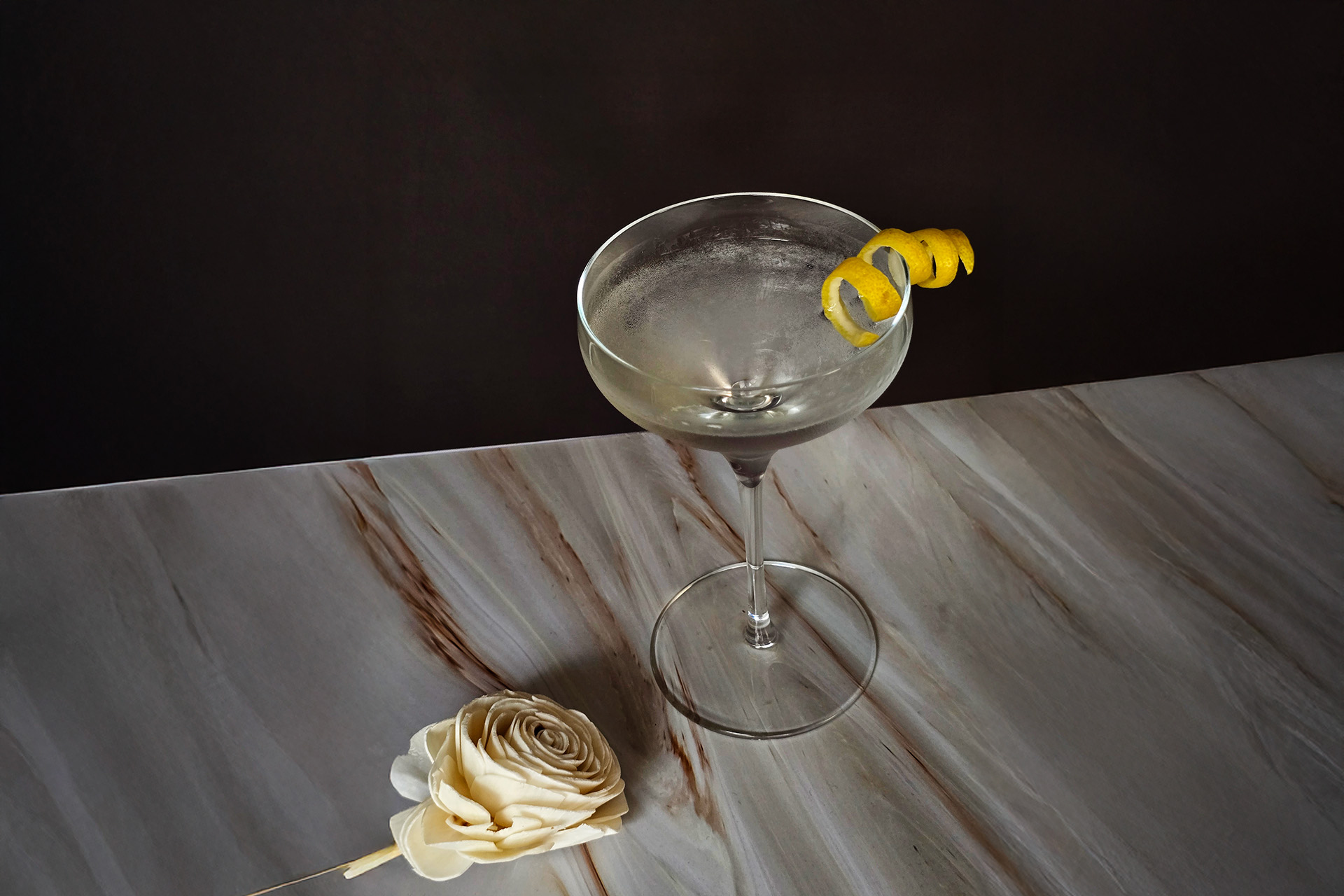 classic martini with a lemon twist.