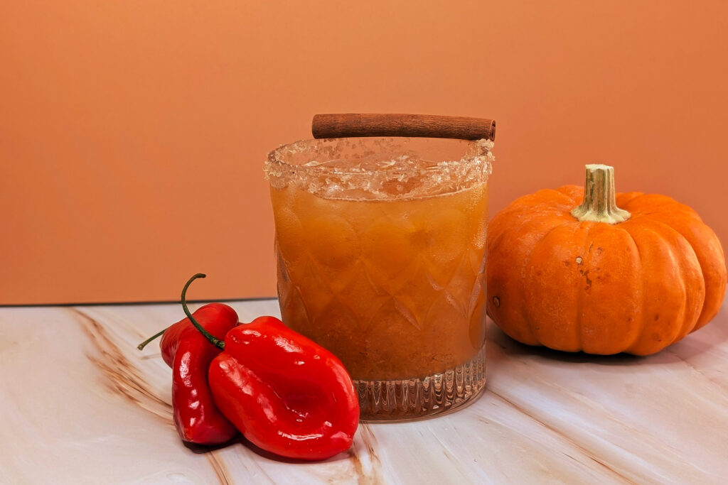 halloween cocktails; margarita cocktail with habeneros