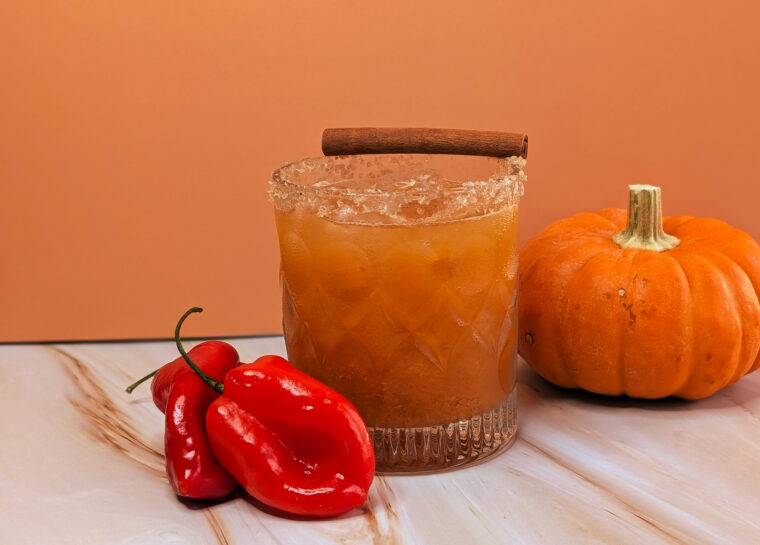 halloween cocktails; margarita cocktail with habeneros