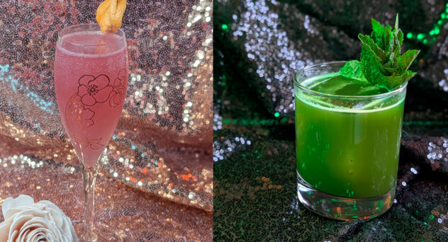 pink and green wicked-themed cocktails