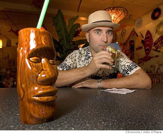 TIKI17t _006_OHARA.cr2Conga Lounge, 5422 College Ave. Oakland,CAOtto von Stroheim, local TIki expert. in a tiki bar like bars of the 40's and 50's.photo/John O'Hara